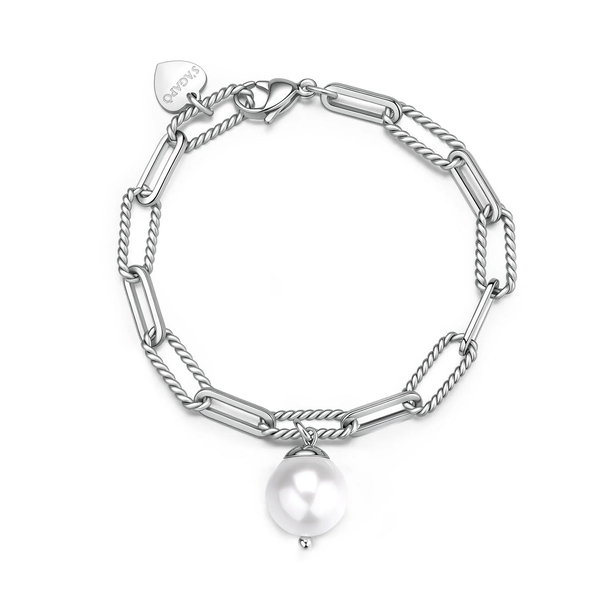Bracciale Sagapò Gipsy Acciaio Catena Con Maglie Alternate E Pendente Perla