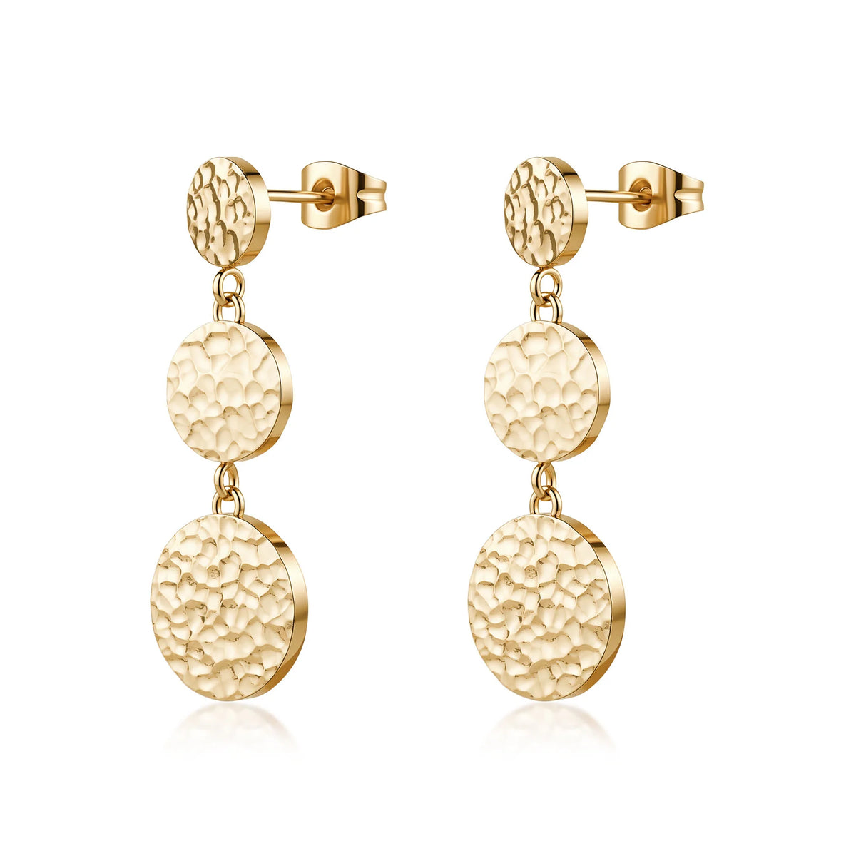 Orecchini Pendenti Sagapò Gipsy Acciaio Pvd Oro 3 Elementi Texture Martellata