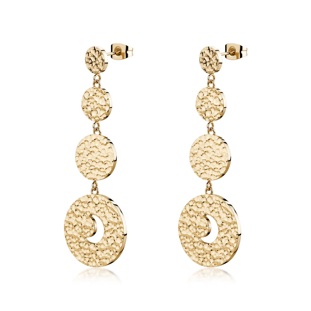 Orecchini Pendenti Sagapò Gipsy Acciaio Pvd Oro 4 Elementi Texture Martellata + Luna traforata