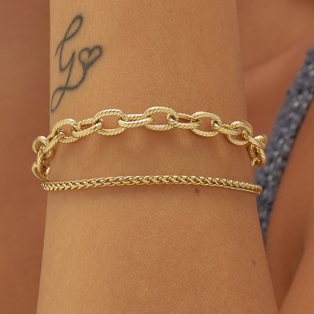 Bracciale Sagapò Chunky Bracciale A 2 Fili Pvd Oro Uno Catena Spiga 1 Catena A Maglia Rigata