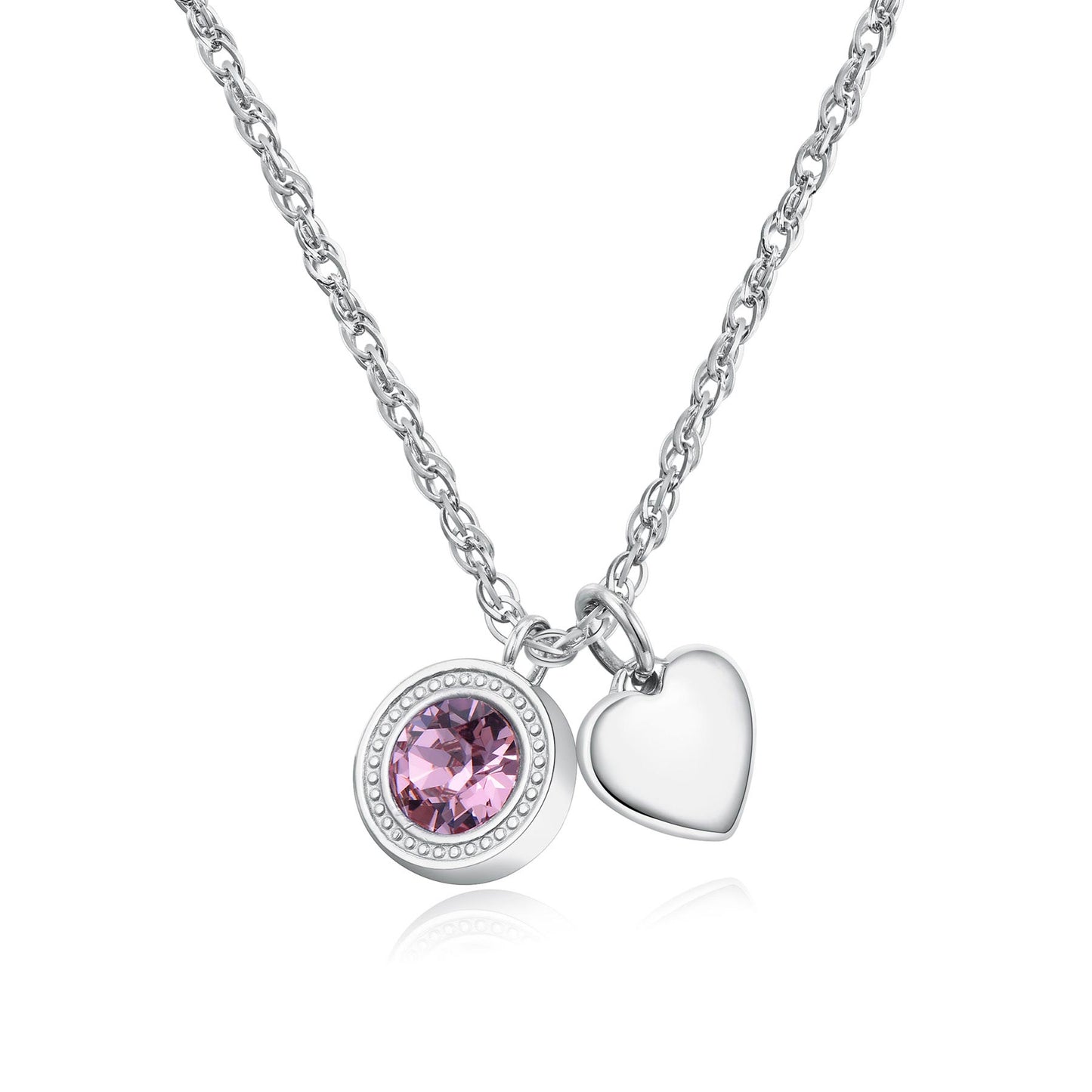 Collana Sagapò Lucky Light Acciaio Punto Luce Rosa e Cuore