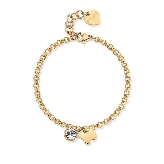 Bracciale Sagapò Lucky Light Pvd Oro Charms Farfalla e Cristallo