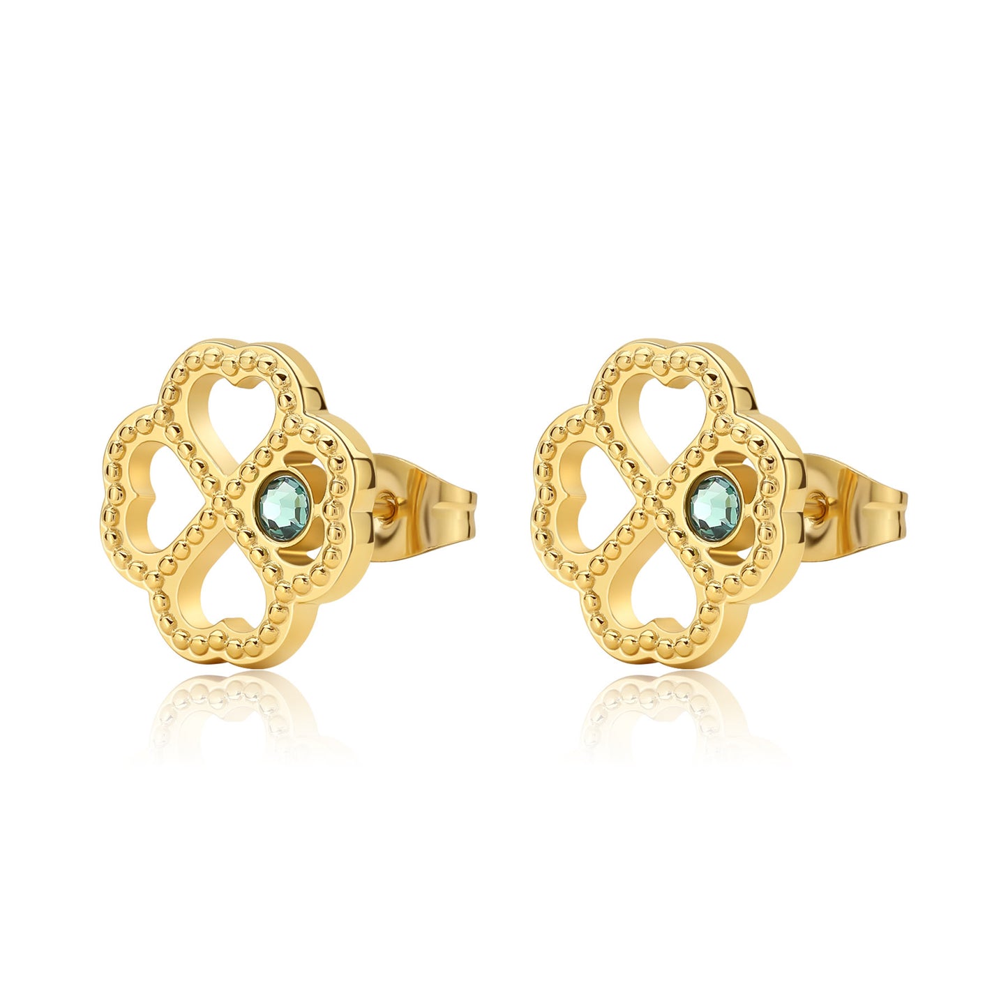 Orecchini Sagapò Lucky Light Orecchini Lobo Pvd Oro Quadrifoglio Traforato Lavorato Con Cristallo Verde