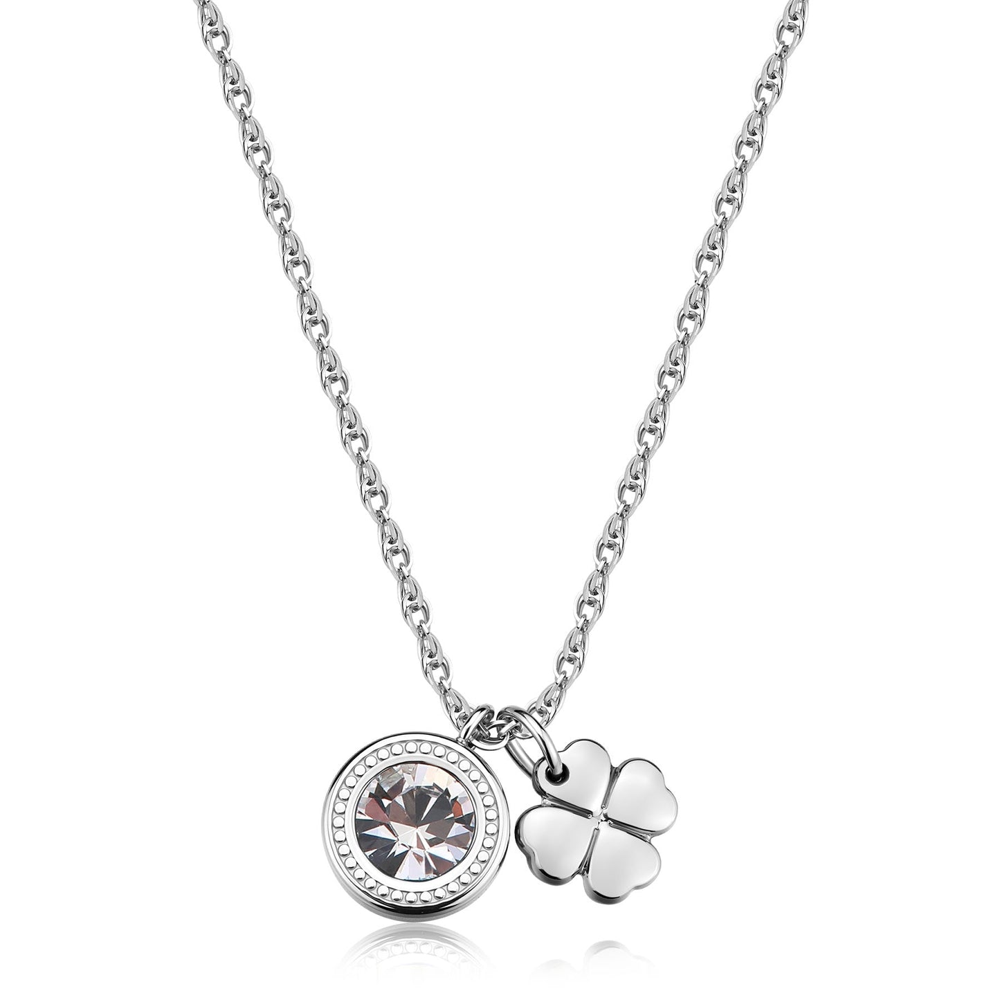Collana Sagapò Lucky Light Acciaio Punto Luce Cristallo e Quadrifoglio