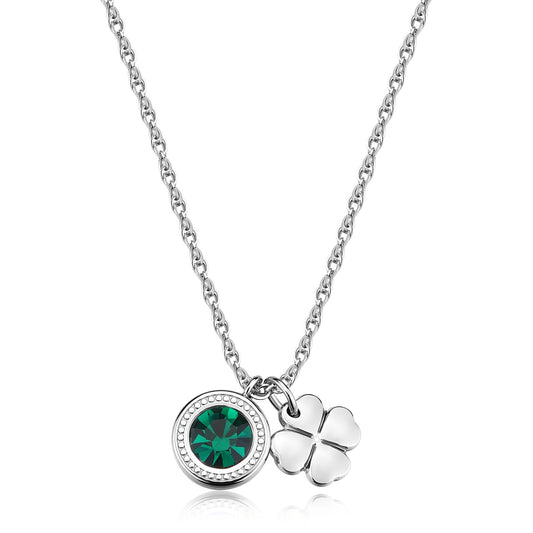 Collana Sagapò Lucky Light Acciaio Punto Luce Verde e Quadrifoglio
