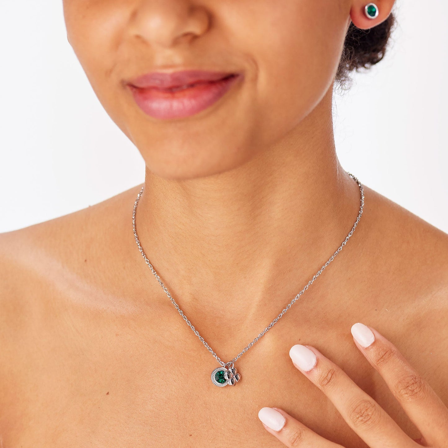 Collana Sagapò Lucky Light Acciaio Punto Luce Verde e Quadrifoglio