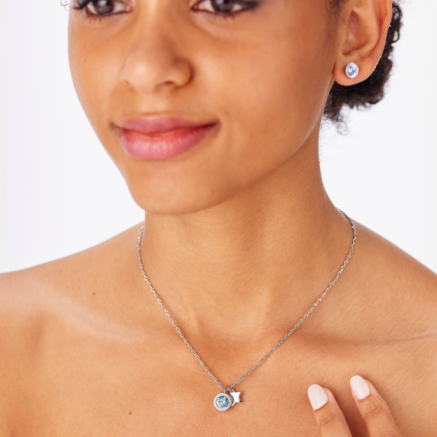Collana Sagapò Lucky Light Acciaio Punto Luce Azzurro e Stella