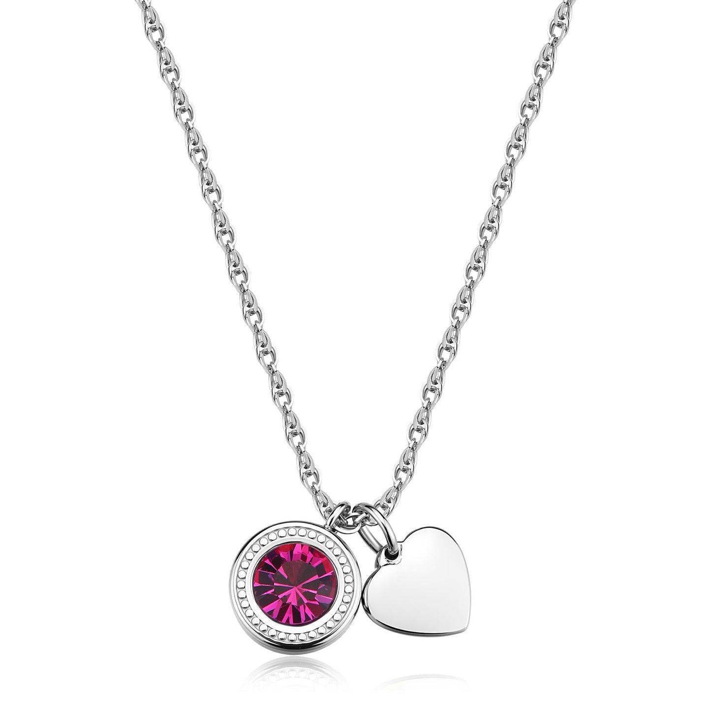 Collana Sagapò Lucky Light Acciaio Punto Luce Fucsia e Cuore