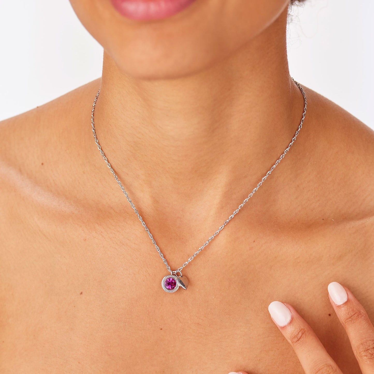 Collana Sagapò Lucky Light Acciaio Punto Luce Fucsia e Cuore