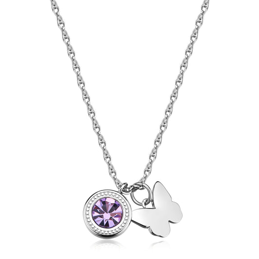 Collana Sagapò Lucky Light Acciaio Punto Luce Lilla e Farfalla