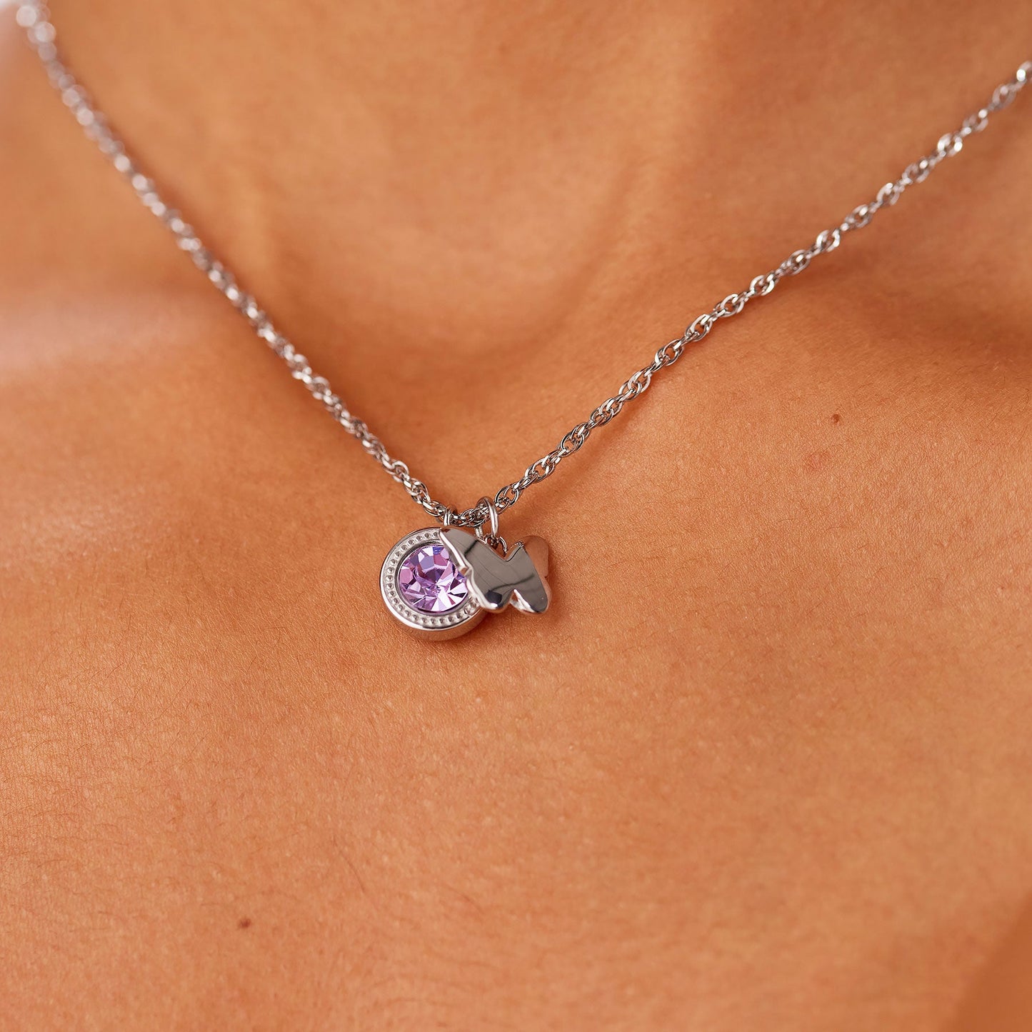 Collana Sagapò Lucky Light Acciaio Punto Luce Lilla e Farfalla