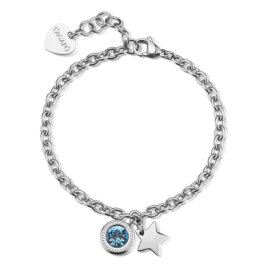 Bracciale Sagapò Lucky Light Acciaio Charms Punto Luce Azzurro E Stella