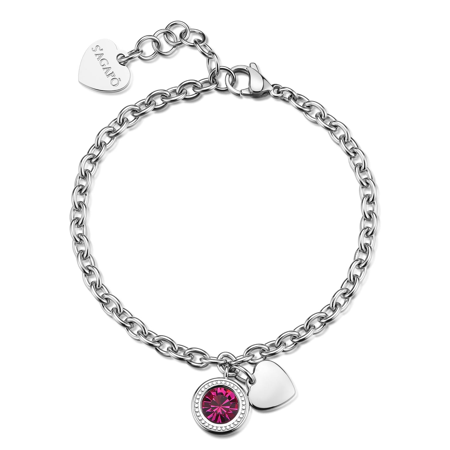 Bracciale Sagapò Lucky Light Acciaio Charms Punto Luce Fucsia E Cuore