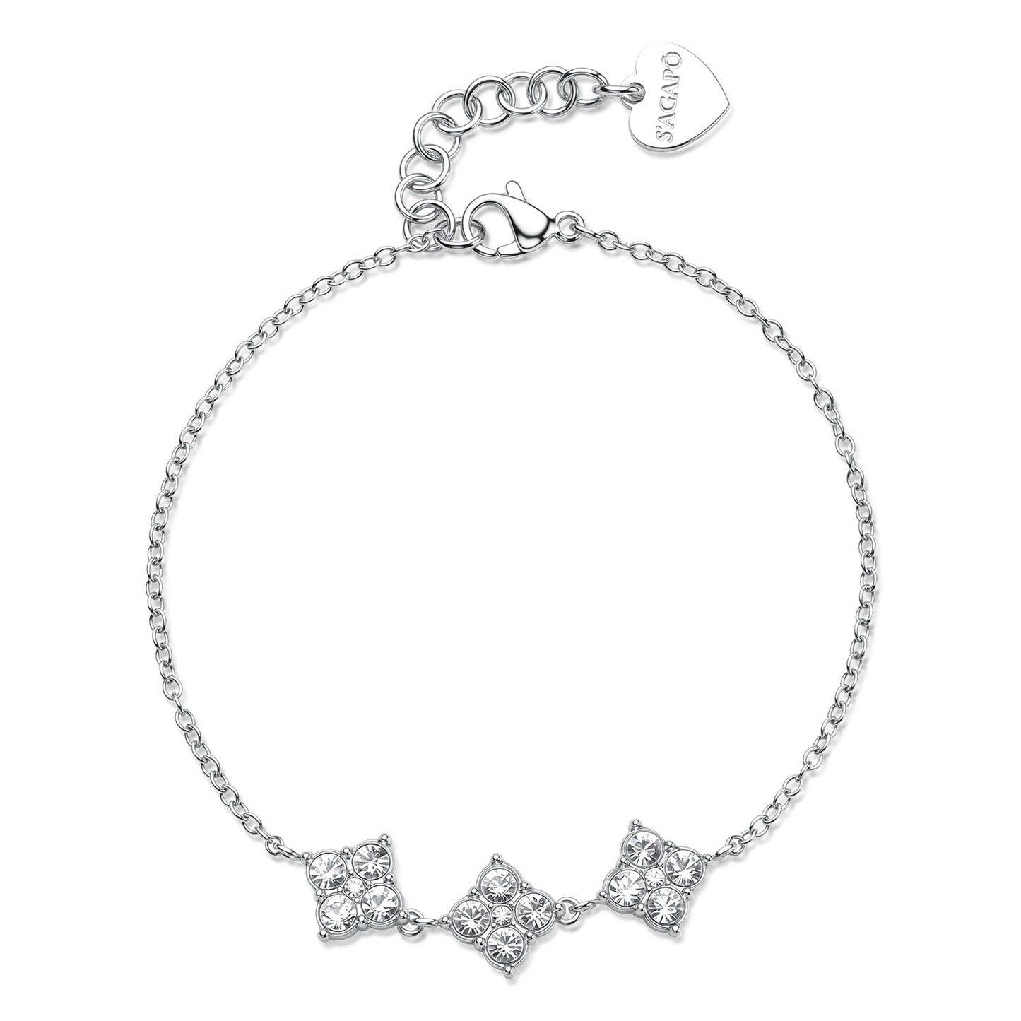 Bracciale Sagapò Gleam Acciaio 3 Fiori Cristalli