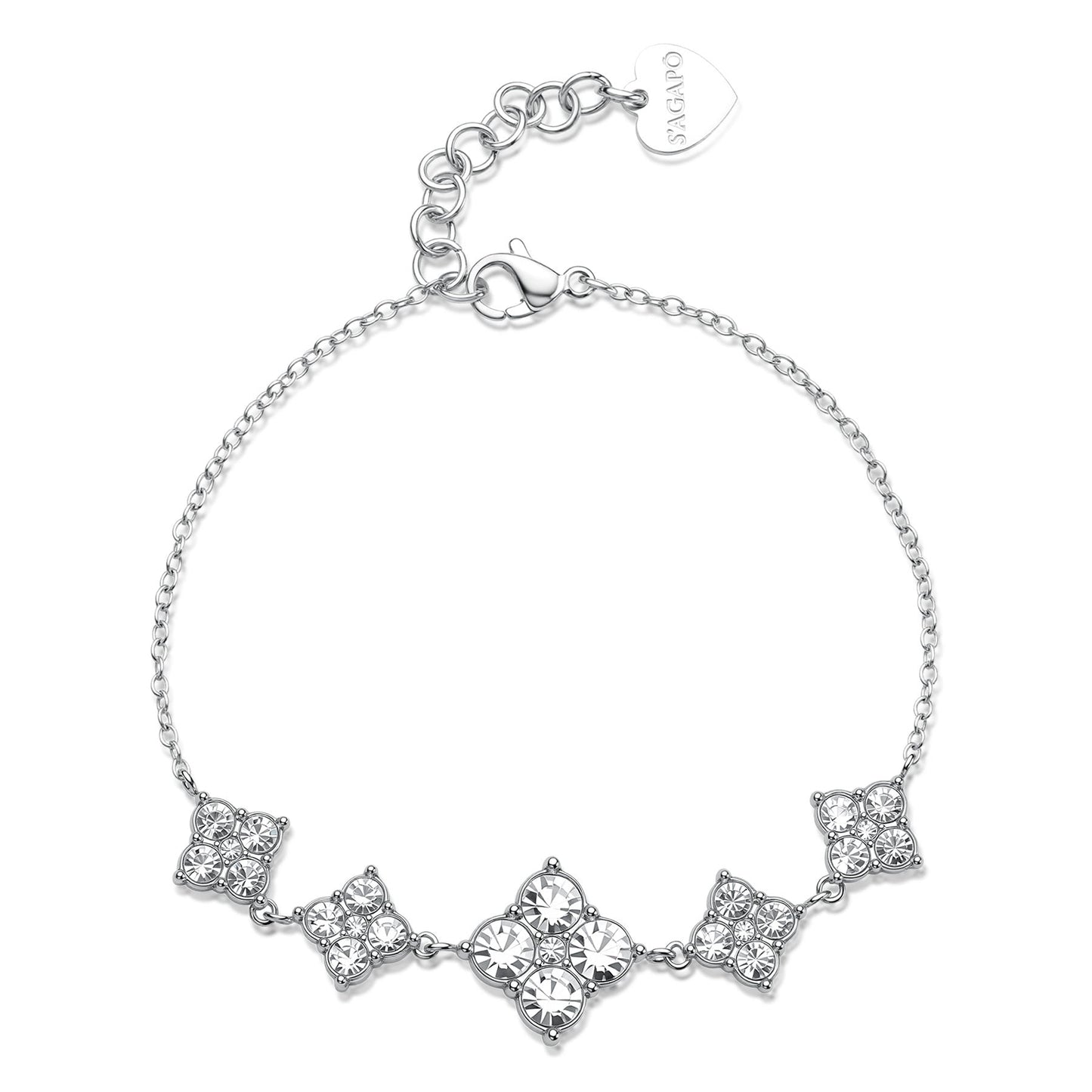Bracciale Sagapò Gleam Acciaio 5 Fiorellini Cristalli