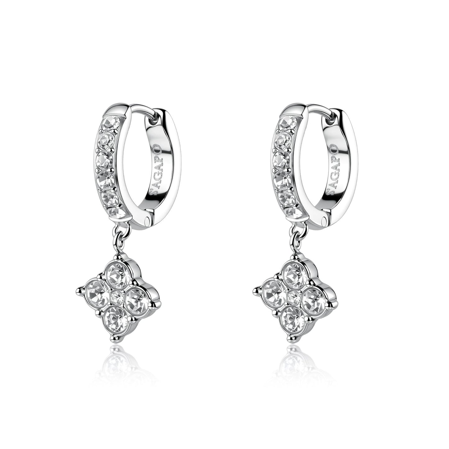 Orecchini Boccole con Pendente Sagapò Gleam Acciaio e Cubic Zirconia