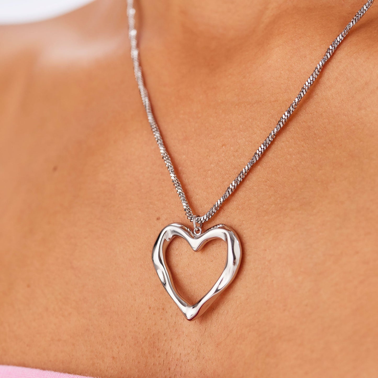 Collana Sagapò Emotion Acciaio Pendente Cuore Martellato