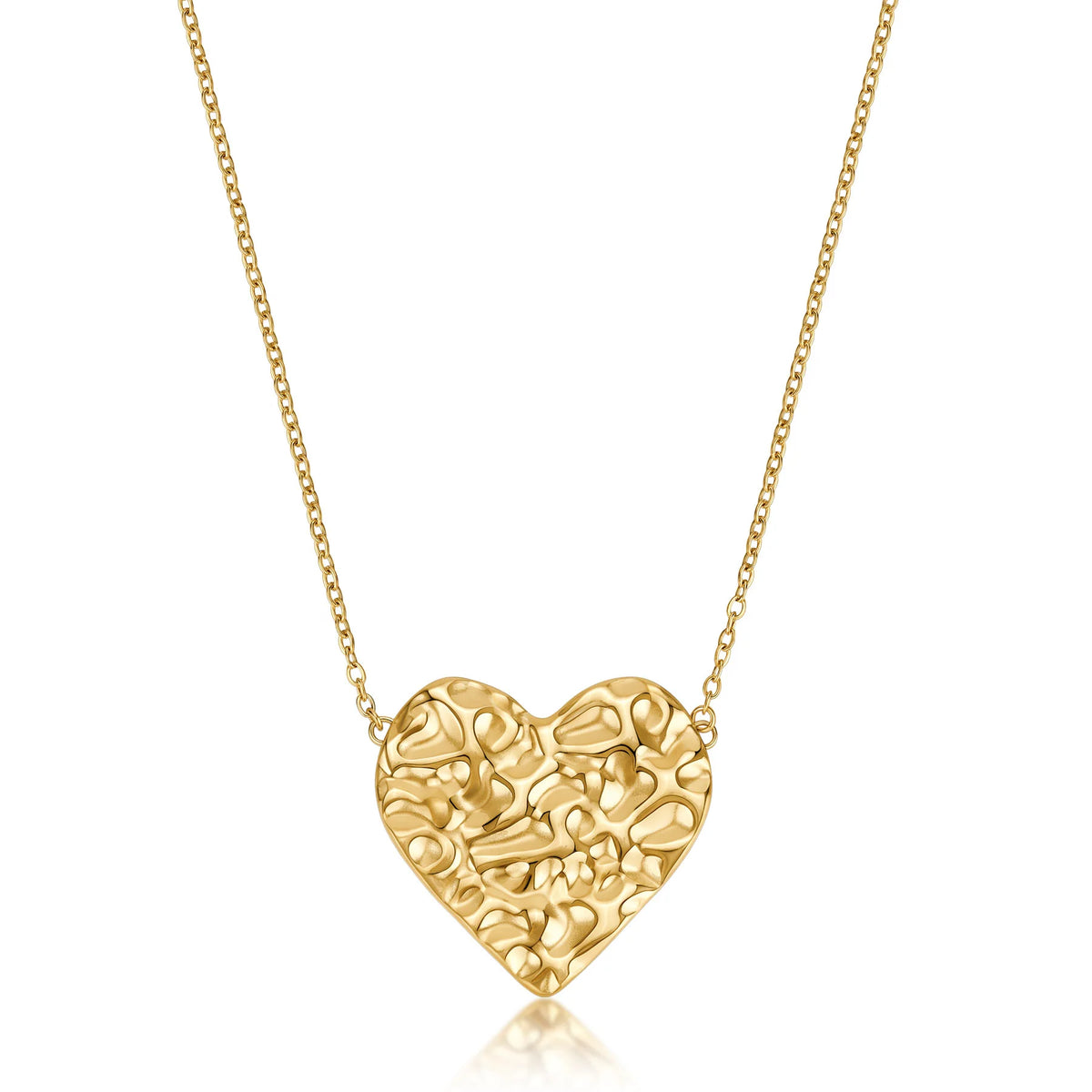 Collana Girocollo Sagapò Emotion Acciaio Pvd Oro Catena A Maglia Forzatina Cuore Centrale Grande Texture Martellata