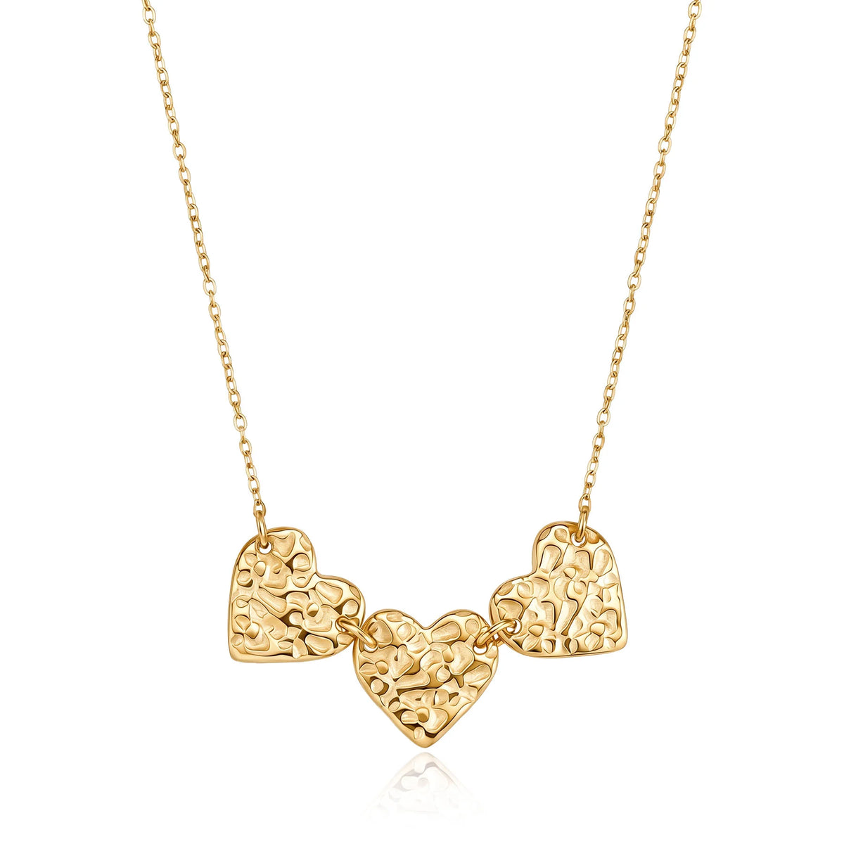Collana Girocollo Sagapò Emotion Acciaio Pvd Oro Catena A Maglia Forzatina Centrali 3 Cuori Texture Martellata