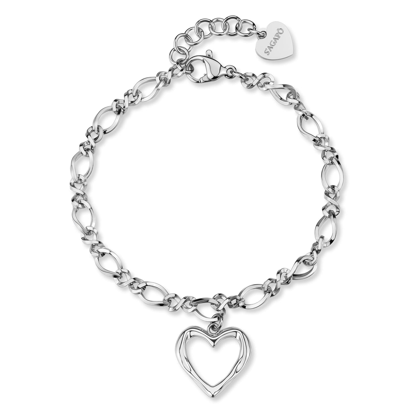 Bracciale Sagapò Emotion Acciaio Catena Grumetta Charm Cuore Martellato