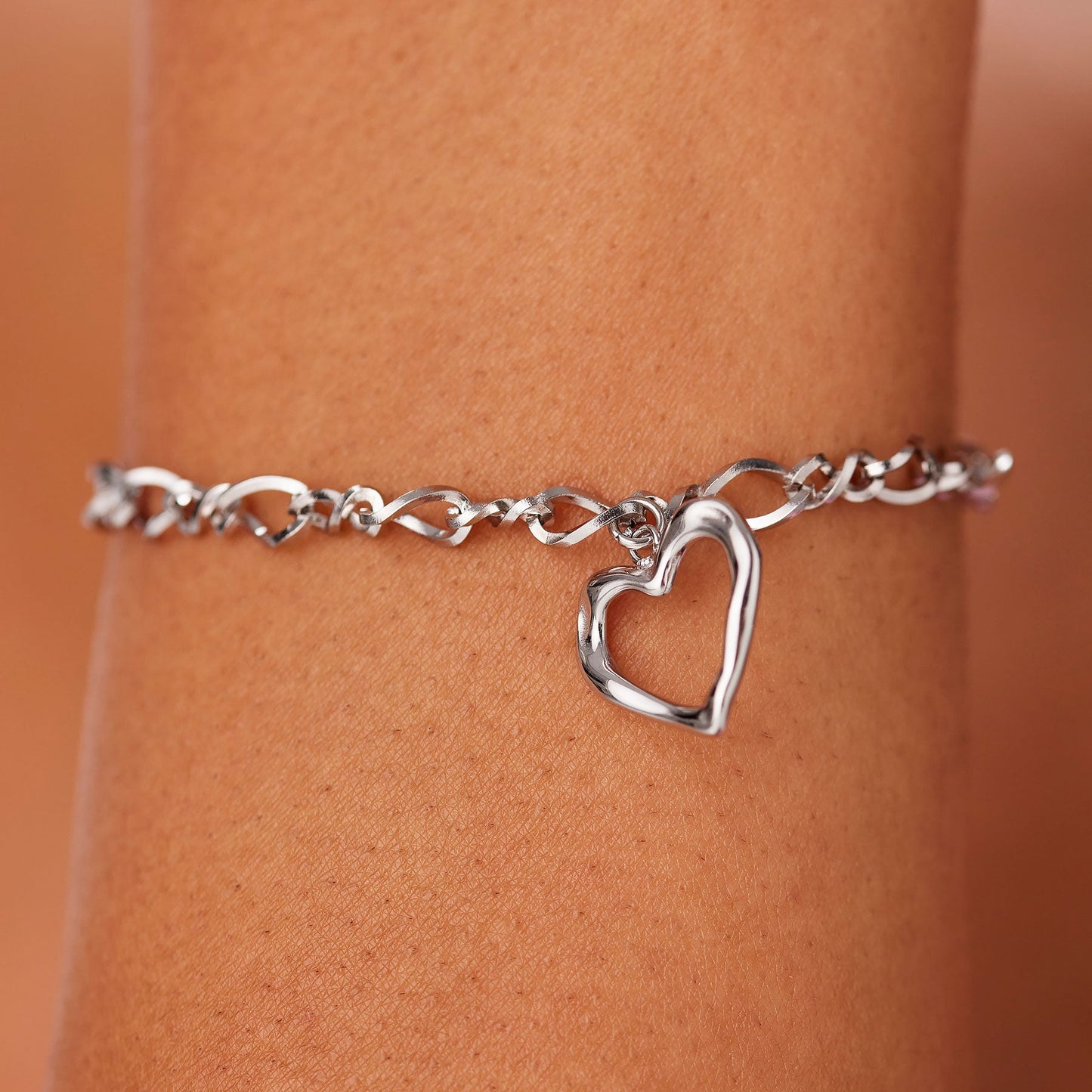 Bracciale Sagapò Emotion Acciaio Catena Grumetta Charm Cuore Martellato