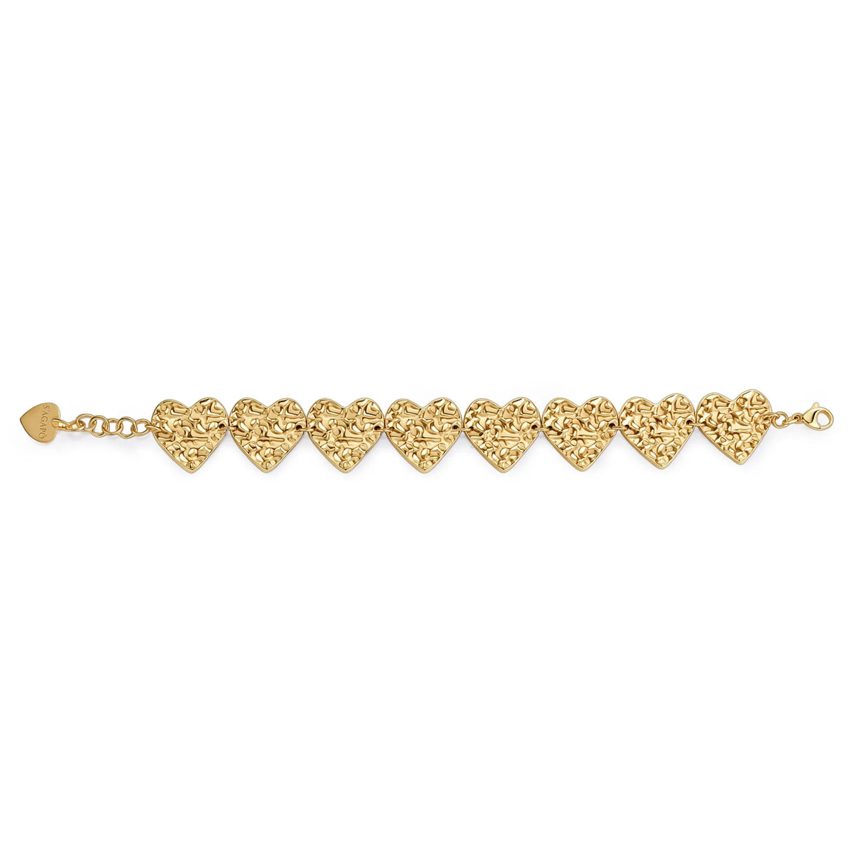 Bracciale Sagapò Emotion Acciaio Pvd Oro Con Cuori Texture Martellata