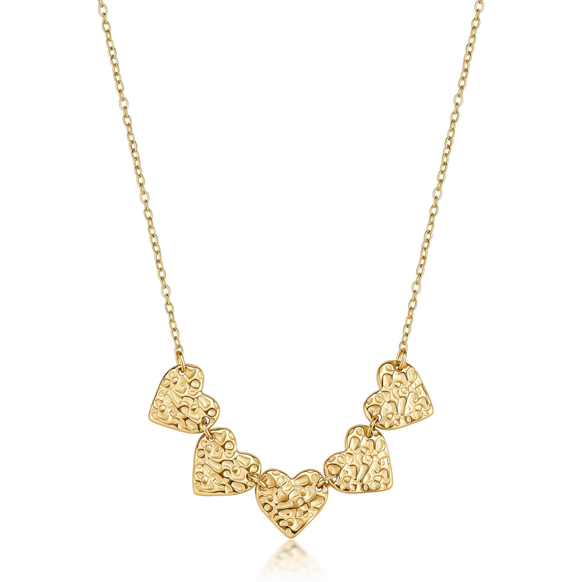 Collana Girocollo Sagapò Emotion Acciaio Pvd Oro Catena A Maglia Forzatina Centrali 5 Cuori Texture Martellata