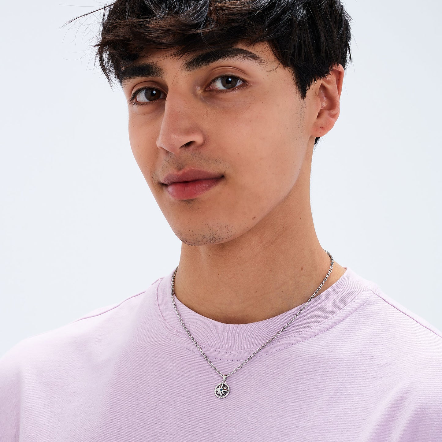 Collana Uomo Sagapò Nautika Pendente Rosa Dei Venti Zircone Blu