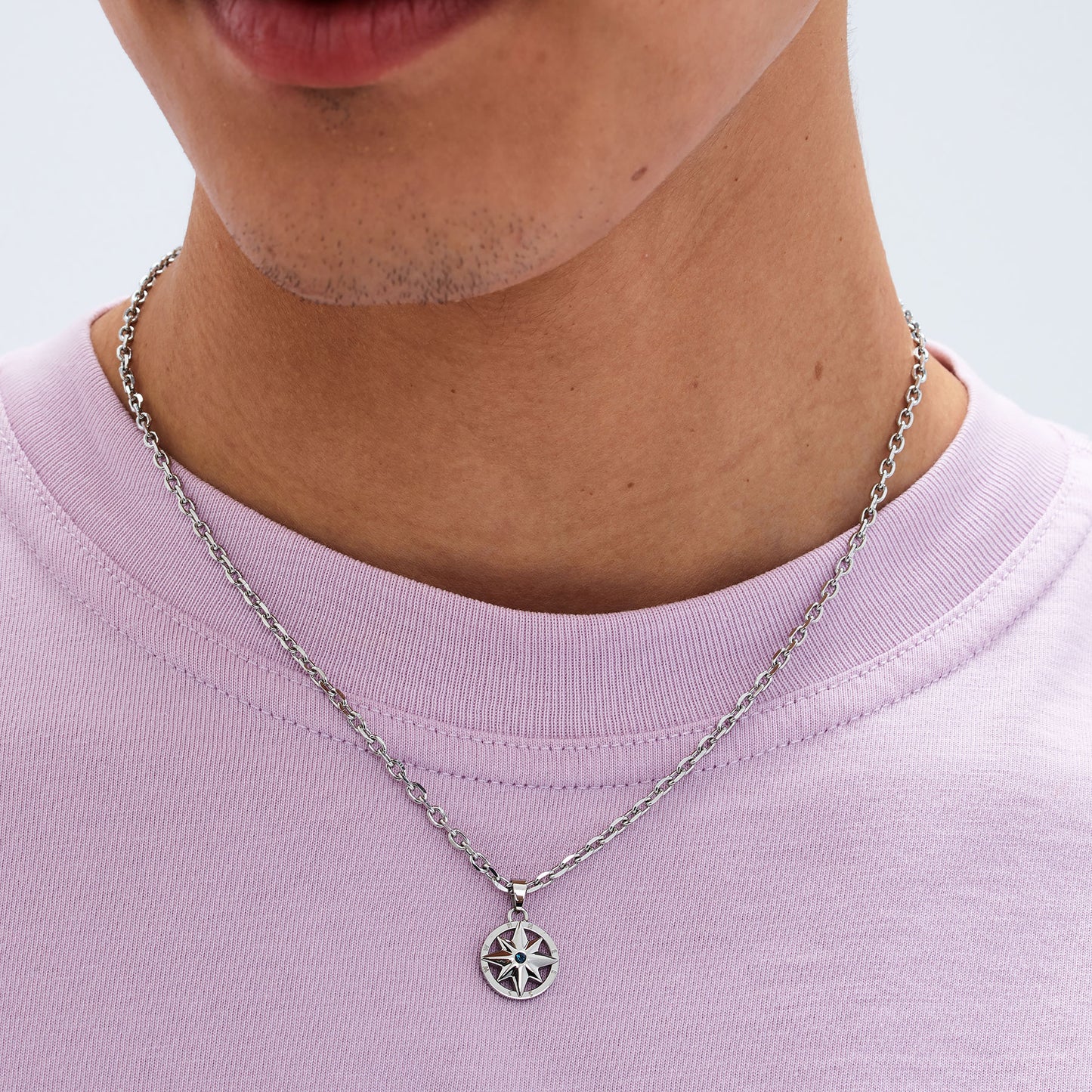 Collana Uomo Sagapò Nautika Pendente Rosa Dei Venti Zircone Blu