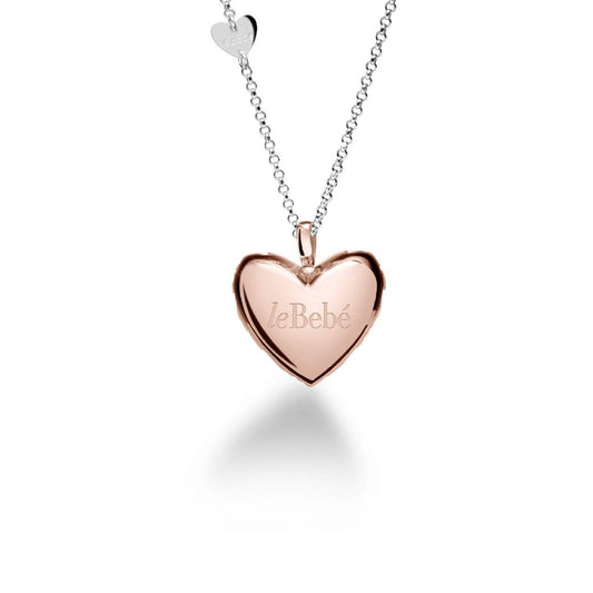 Collana Lebebé Suonamore Argento Pendente Cuore Rosato Traforato Cuore e Bimbi