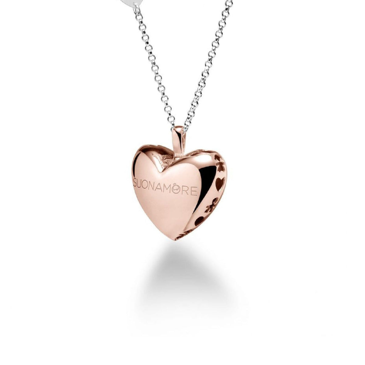 Collana Lebebé Suonamore Argento Pendente Cuore Rosato Traforato Cuore e Bimbi