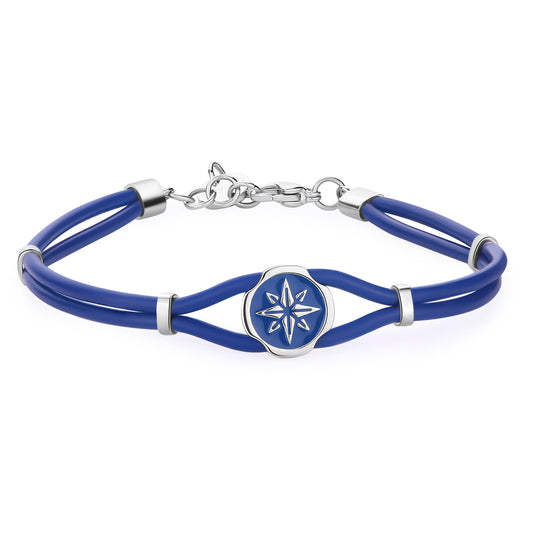 Bracciale Sagapò Panama Uomo In Gomma Blu Finiture In Acciaio
