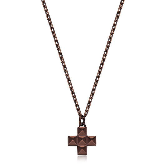 Collana Uomo Sagapò Proud Acciaio Pvd Marrone Pendente Croce