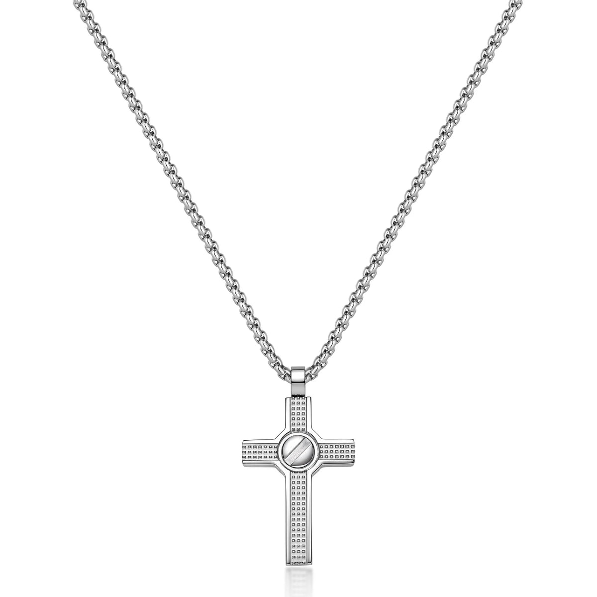 Collana Sagapò Proud Acciaio Catena A Maglia Veneziana Pendente Croce Puntinata E Vite Centrale