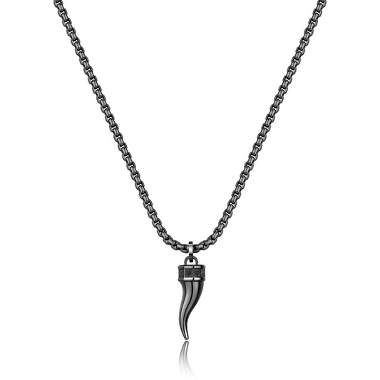 Collana Uomo Sagapò Rogue Pvd Nero Con Pendente Corno Cristalli Neri