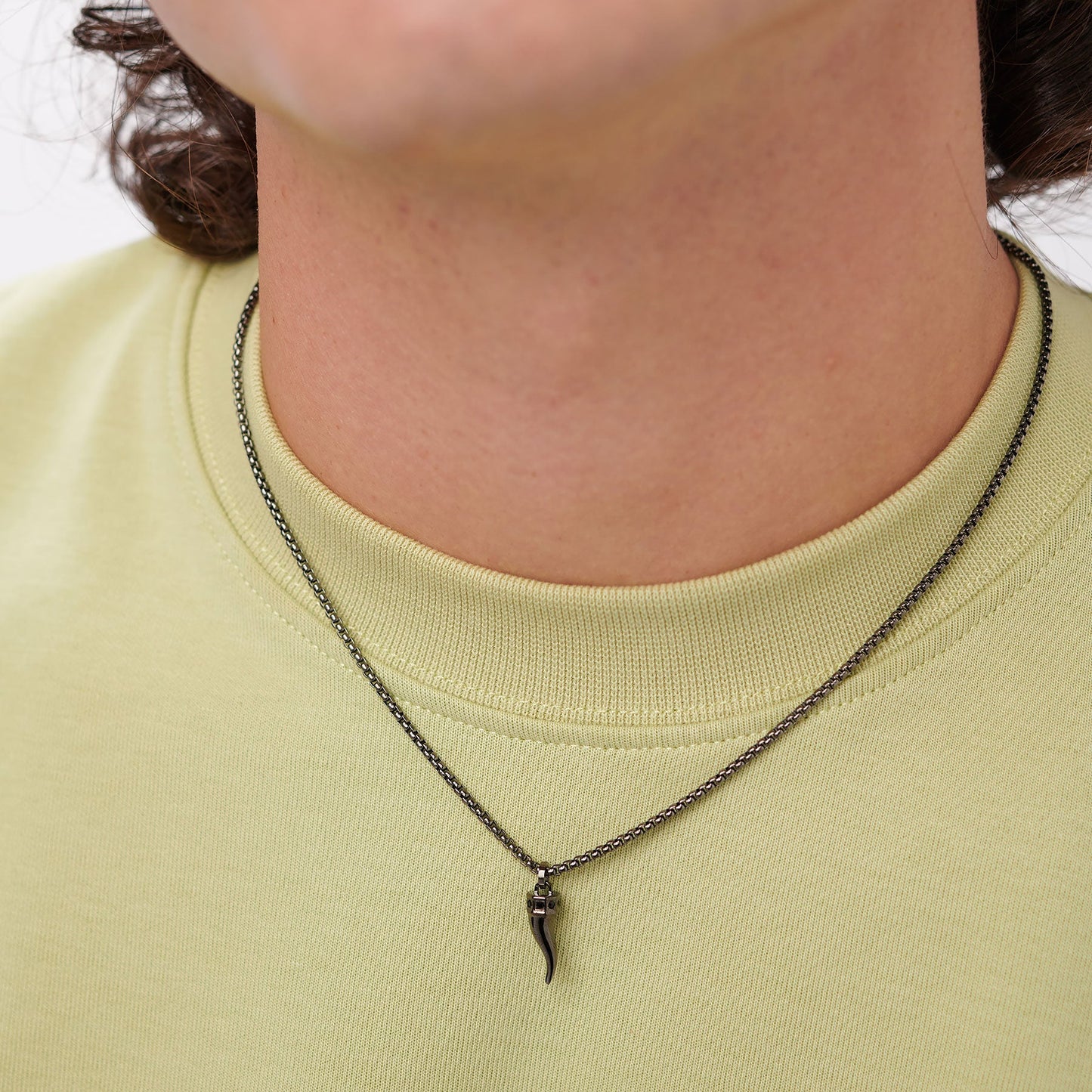 Collana Uomo Sagapò Rogue Pvd Nero Con Pendente Corno Cristalli Neri