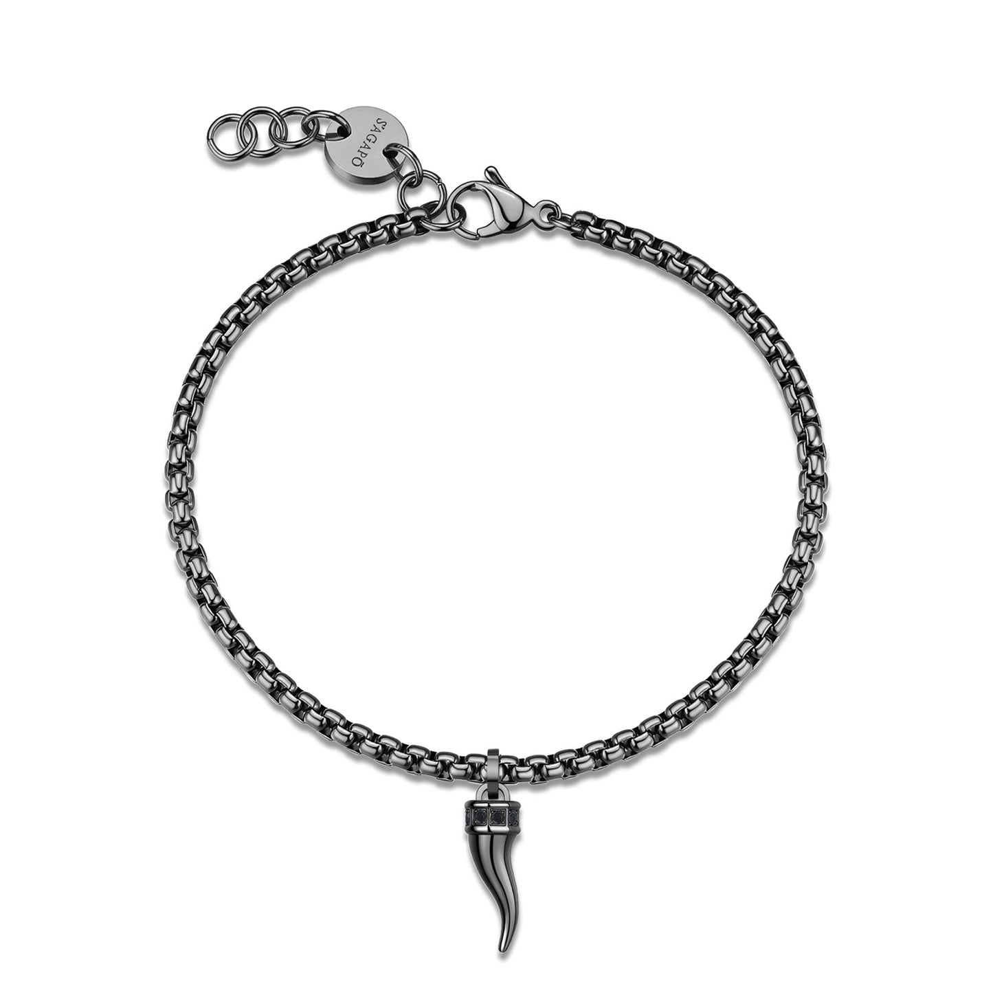 Bracciale Uomo Sagapò Rogue Pvd Nero Con Pendente Corno Cristalli Neri