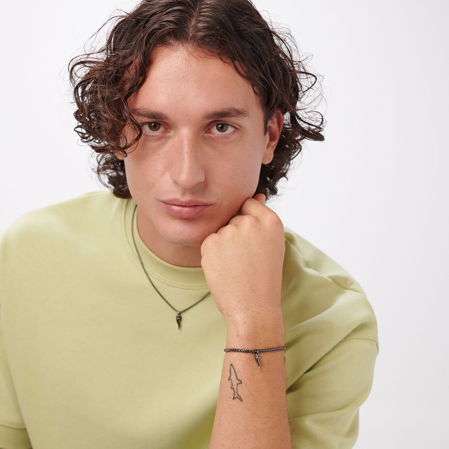 Collana Uomo Sagapò Rogue Pvd Nero Con Pendente Corno Cristalli Neri