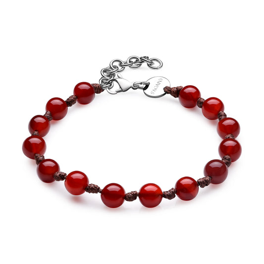 Bracciale Sagapò Riot Uomo Cordino Marrone e Agata Rossa