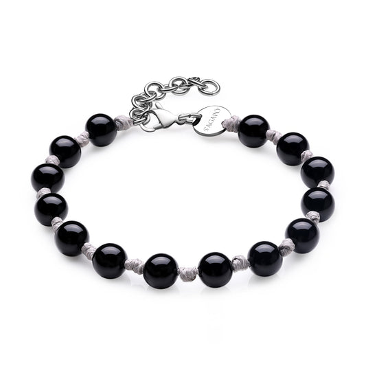 Bracciale Sagapò Riot Uomo Cordino Grigio e Agata Nera