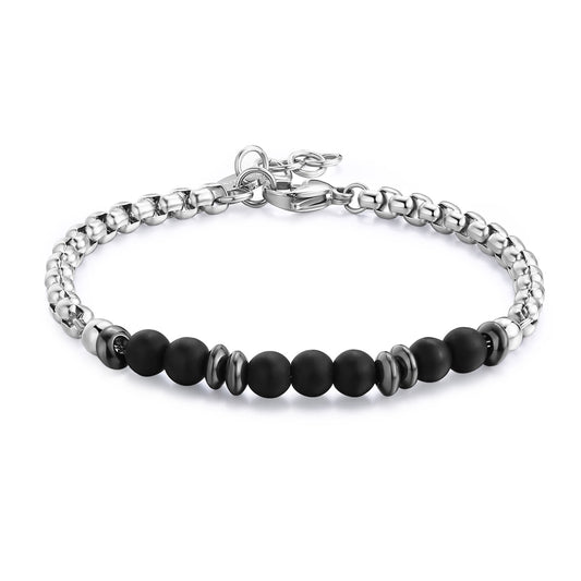 Bracciale Sagapò Riot Uomo In Acciaio Onice E Dischetti Pvd Nero