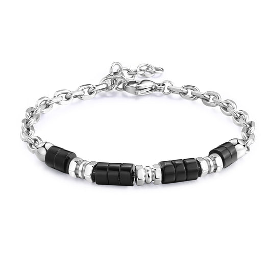 Bracciale Sagapò Riot Uomo In Acciaio Dischetti In Onice