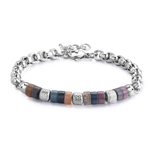 Bracciale Sagapò Riot Uomo In Acciaio Agata Muschiata Multicolor