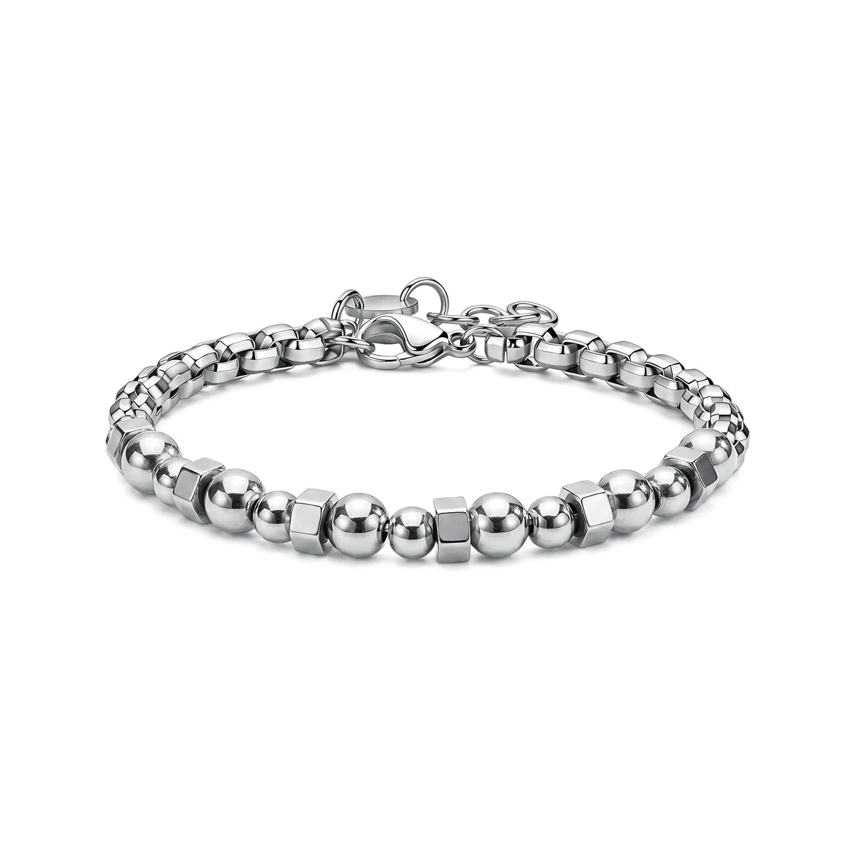 Bracciale Sagapò Riot Acciaio Catena A Maglia Veneziana Sfere E Rondelle Esagonali