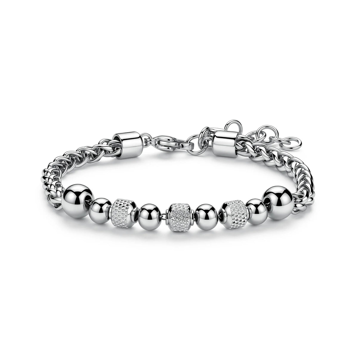 Bracciale Sagapò Riot Acciaio Catena Maglia a Spiga Centrali Sfere Lisce e Rondelle Lavorate