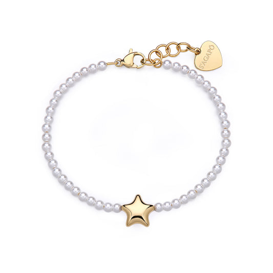 Bracciale Sagapò Stellar Acciaio Pvd Oro Perle Di Conchiglia e Stella Centrale