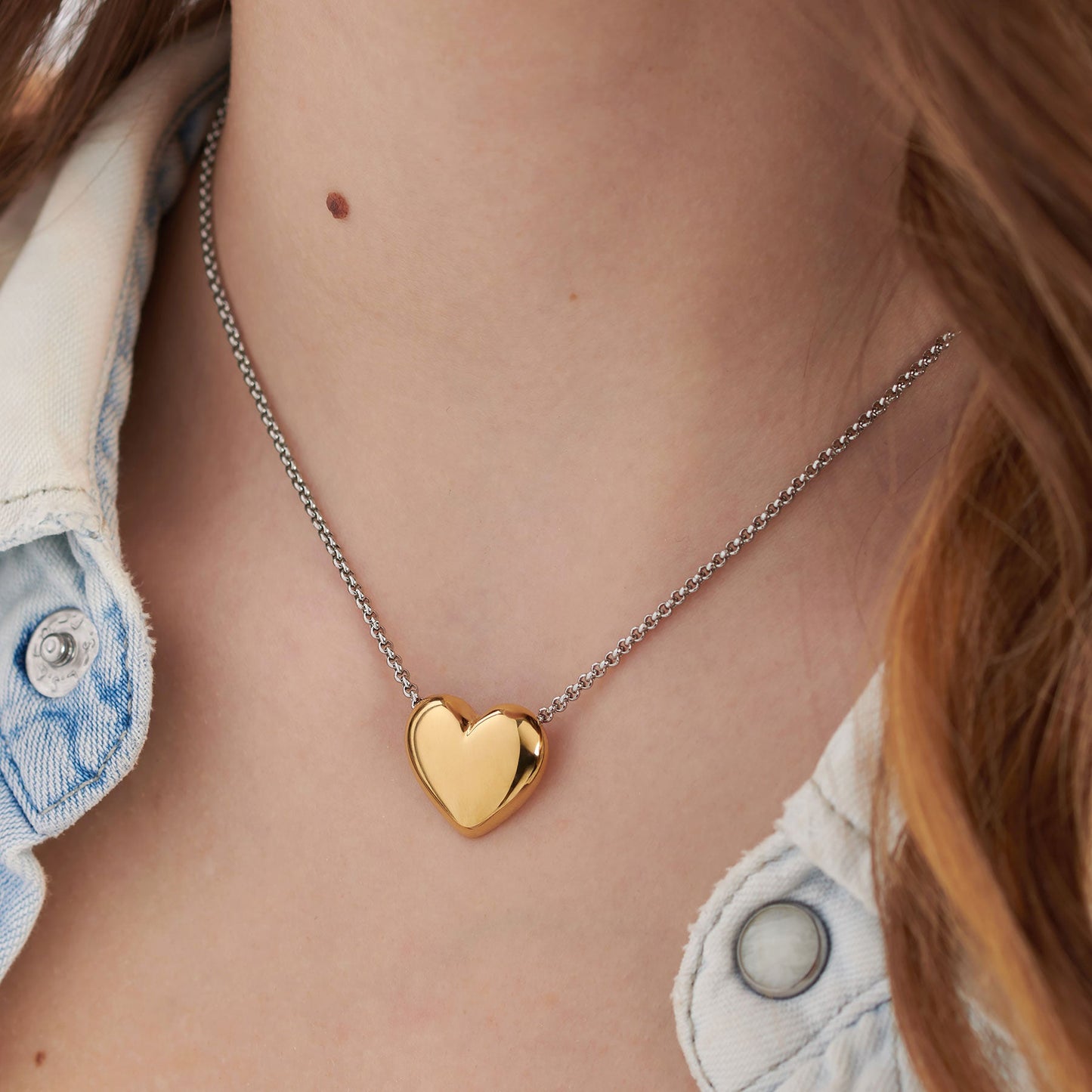 Collana Sagapò Stellar Acciaio Pendente Cuore Bombato Pvd Oro