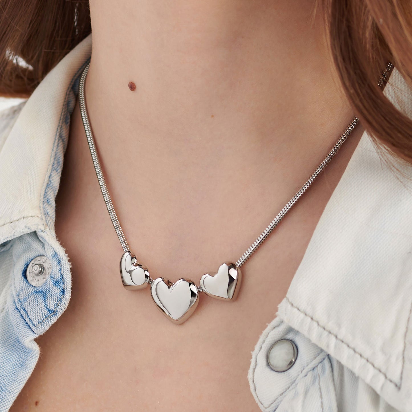Collana Sagapò Stellar Acciaio Maglia Coda Di Topo 3 Cuori Bombati a Decrescere