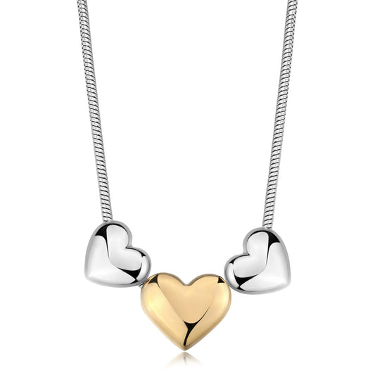 Collana Sagapò Stellar Acciaio Maglia Coda Di Topo 3 Cuori Bombati Centrale Pvd Oro