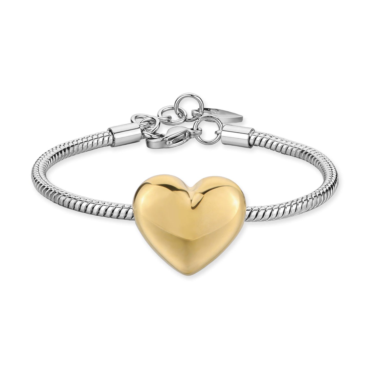 Bracciale Sagapò Stellar Acciaio Maglia Coda Di Topo Cuore Bombato Pvd Oro